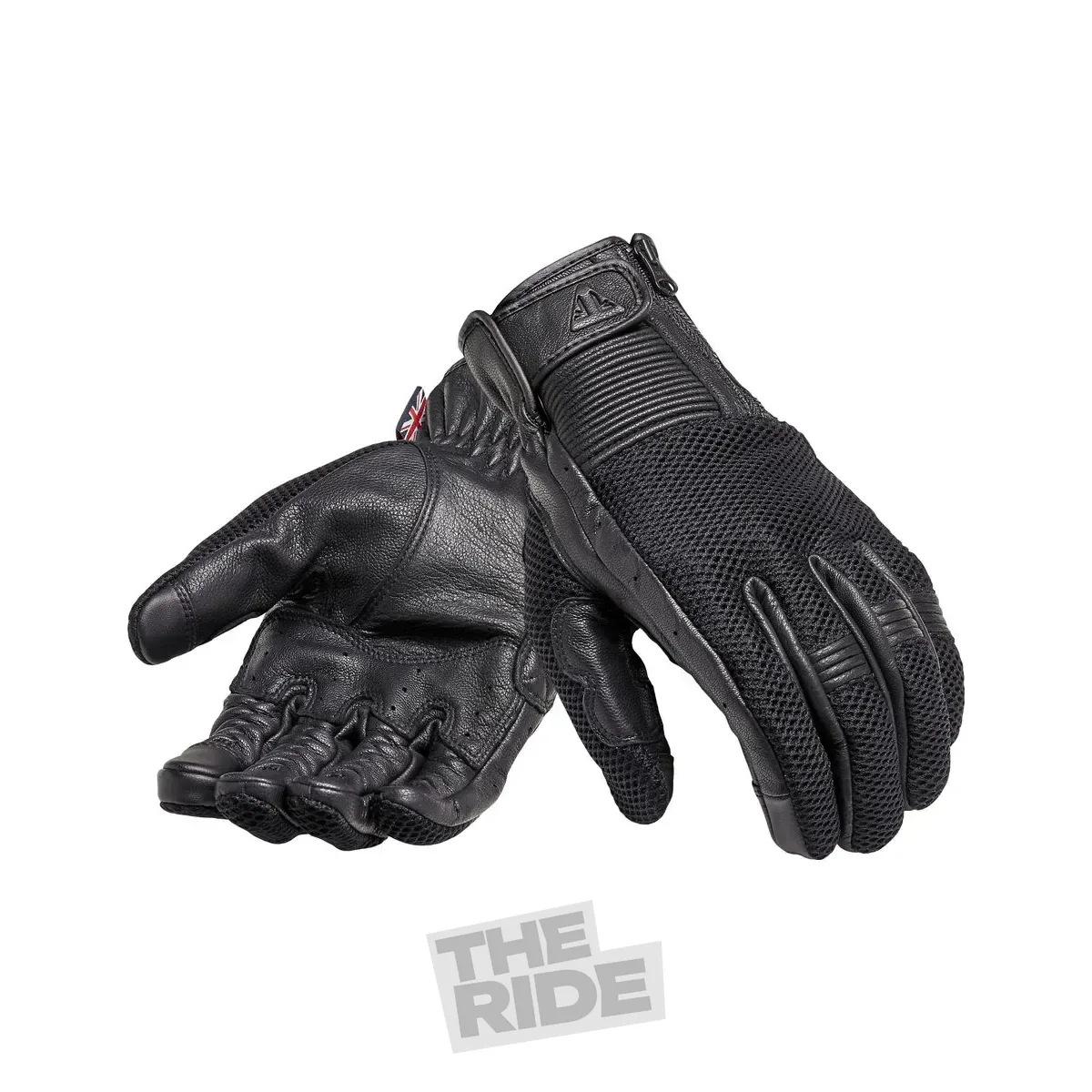 Raven leather gloves with mesh inserts, black